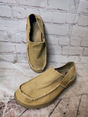 Mens Crocs Santa Cruz  Slip On Canvas Beige Loafers 10 Mens Comfort Shoes